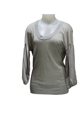 Wallace Ribbed Gray Sweater With Sheer Panels Size M Silk Blend